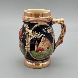 Vintage German Beer Stein Hand Painted Alpine Village Scene with Bavarian Couple